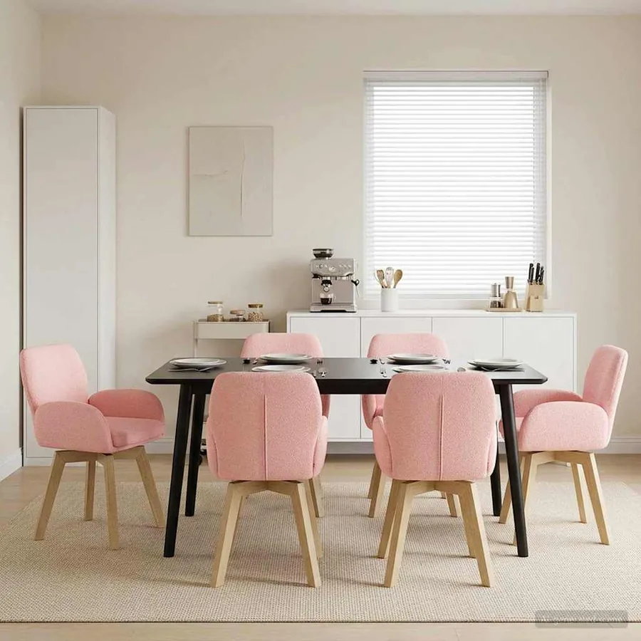 Chaises de salle à manger pivotantes 6 pcs Bouclé Rose