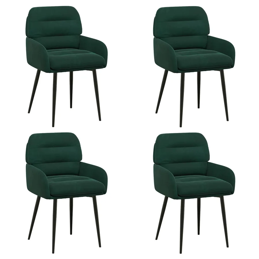 Chaises de salle à manger 4 pcs Velours Vert foncé - 2