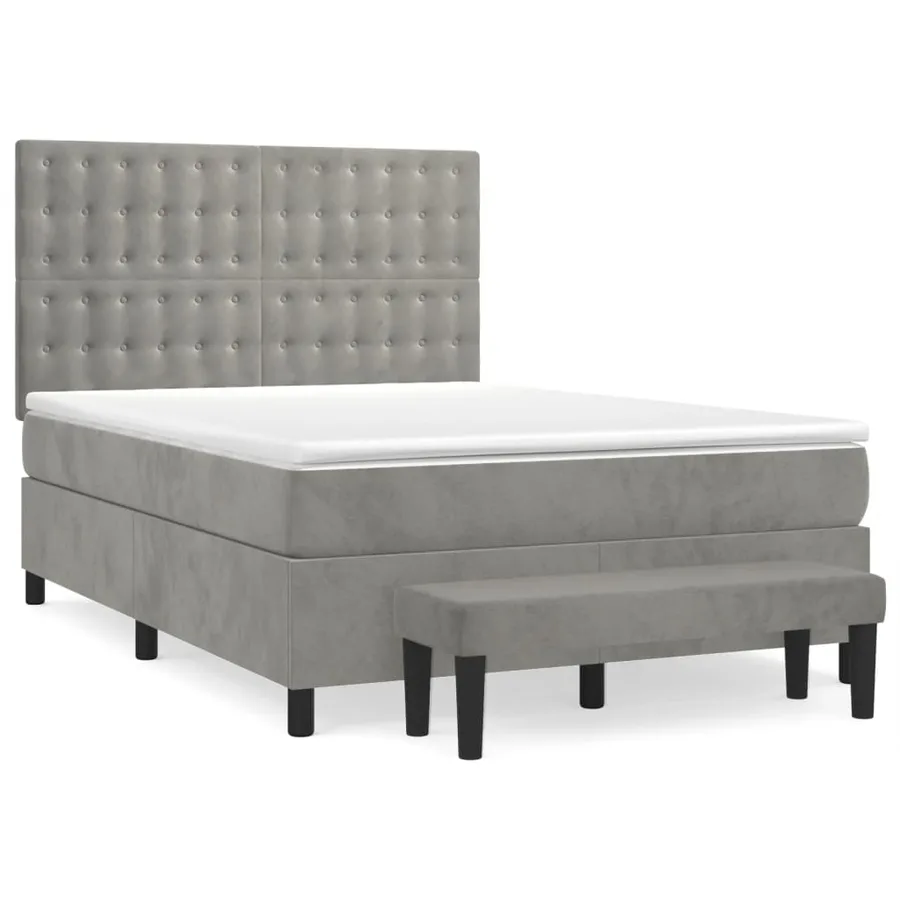 Sommier à lattes de lit et matelas Gris clair 140x190cm Velours - 2