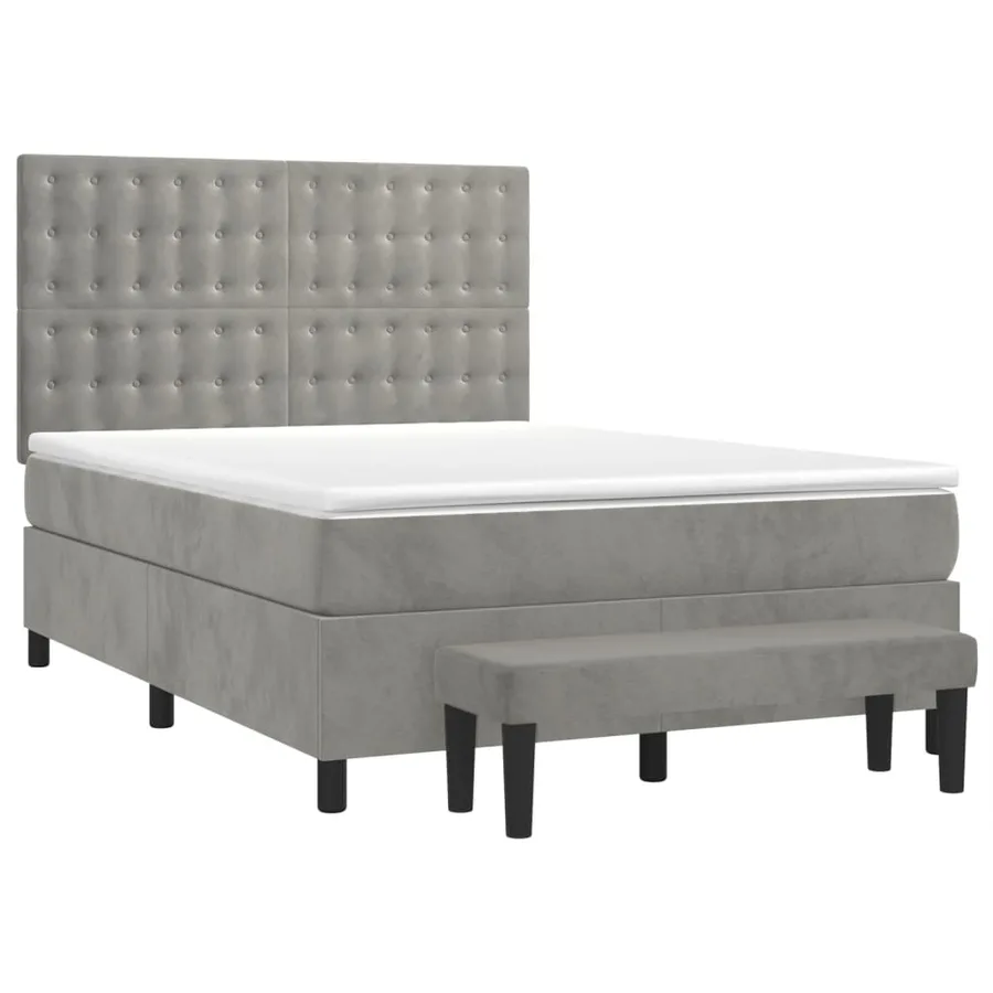 Sommier à lattes de lit et matelas Gris clair 140x190cm Velours - 3