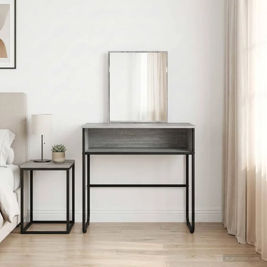 Table de Toilette avec étagère Sonoma gris 81 x 40 x 131 cm