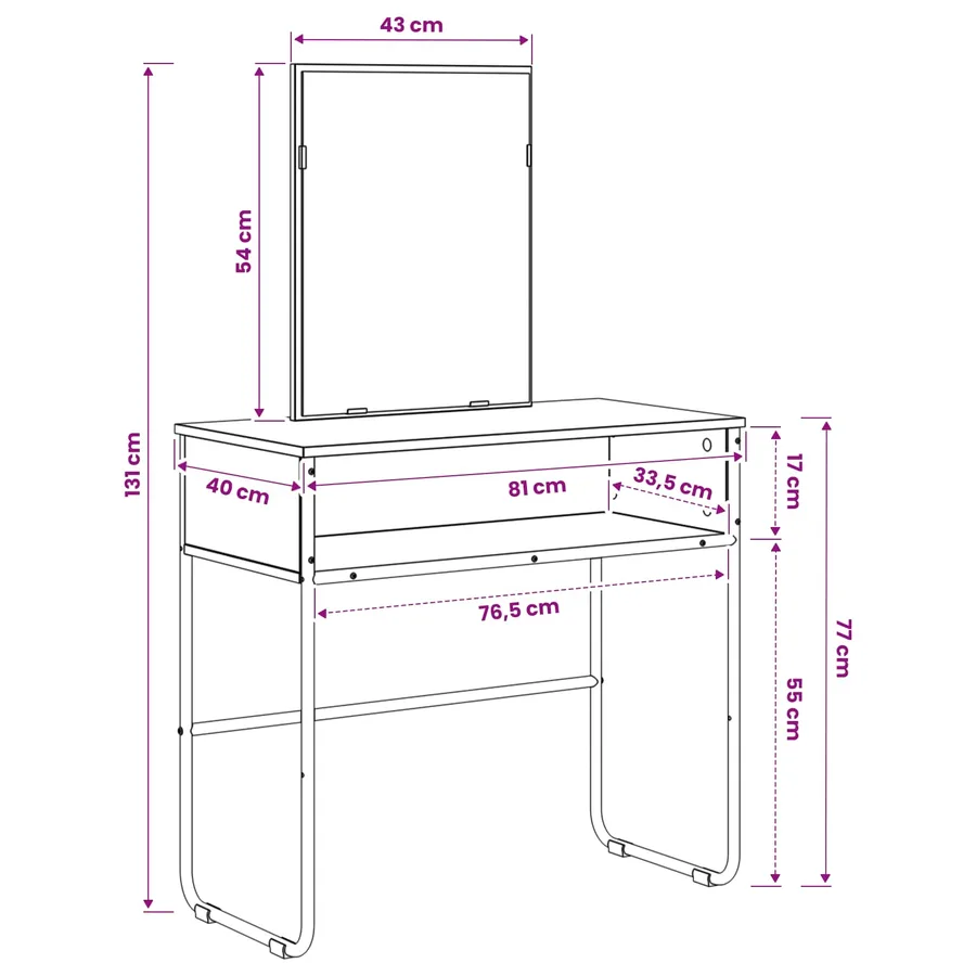 Table de Toilette avec étagère Sonoma gris 81 x 40 x 131 cm - 8