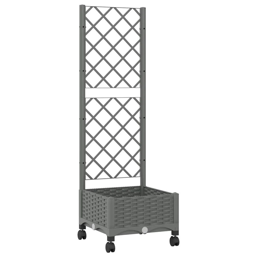 Bac de jardin avec treillis et roues Gris clair PP - 2