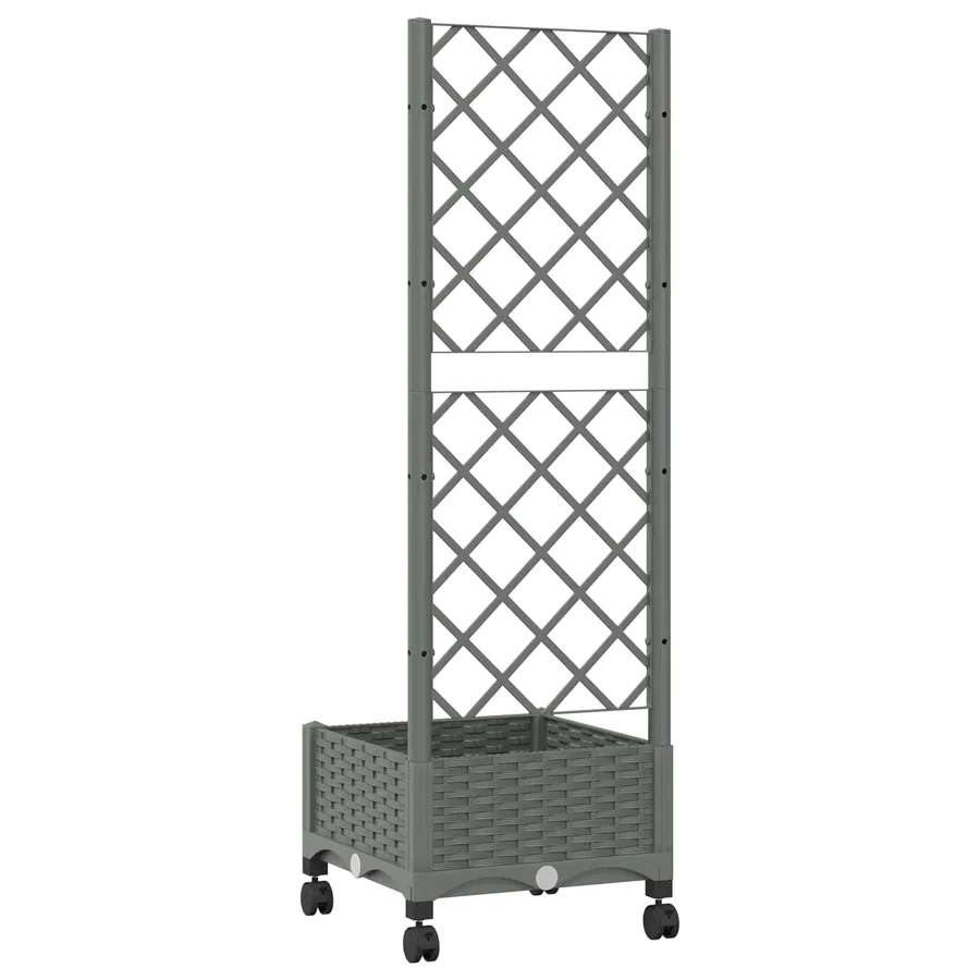 Bac de jardin avec treillis et roues Gris clair PP - 5