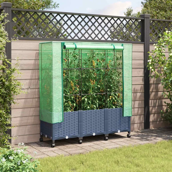 Jardinière de jardin avec couverture de serre et roues 3 pc PP