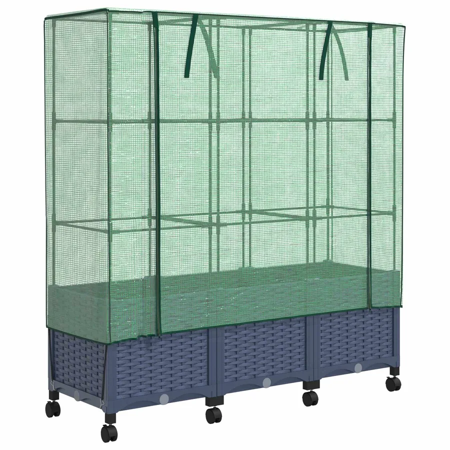 Jardinière de jardin avec couverture de serre et roues 3 pc PP - 2