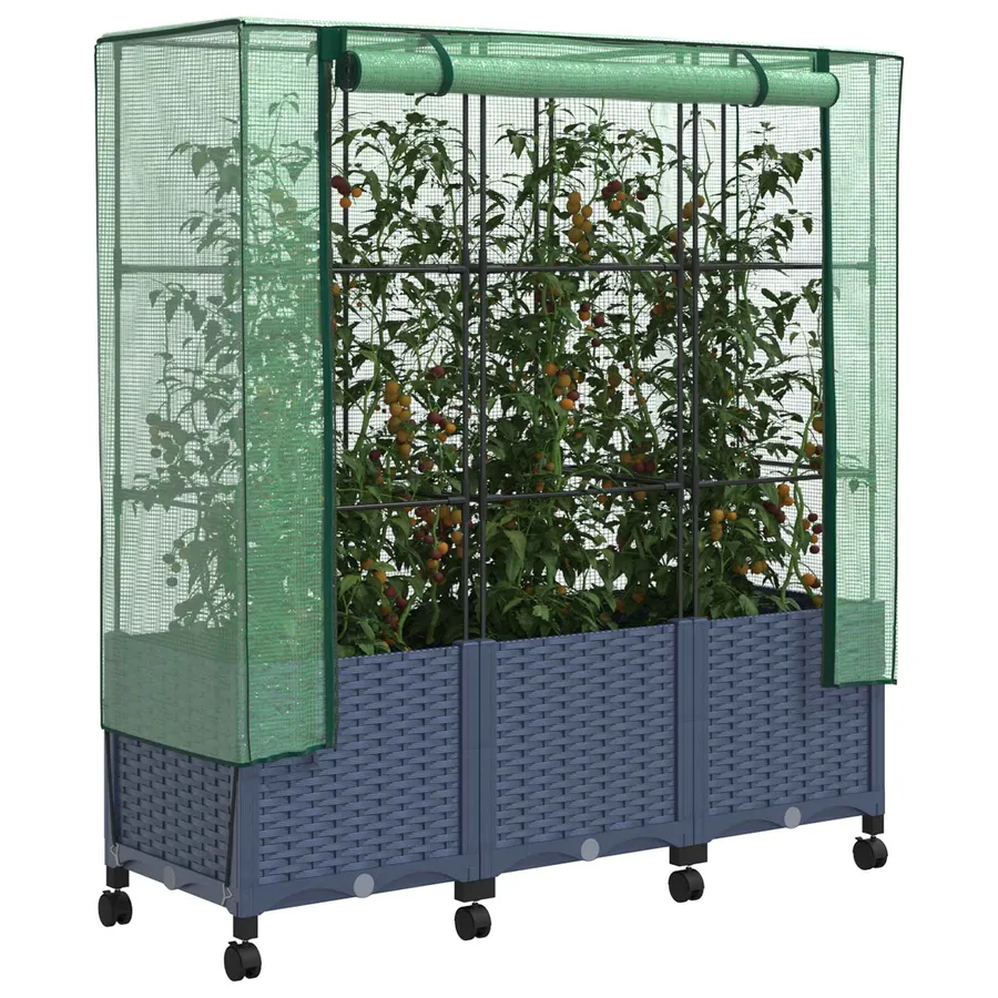 Jardinière de jardin avec couverture de serre et roues 3 pc PP - 3