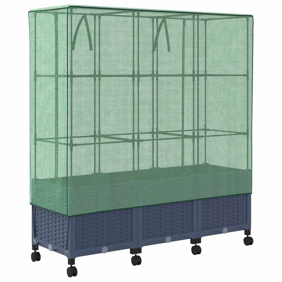 Jardinière de jardin avec couverture de serre et roues 3 pc PP - 4