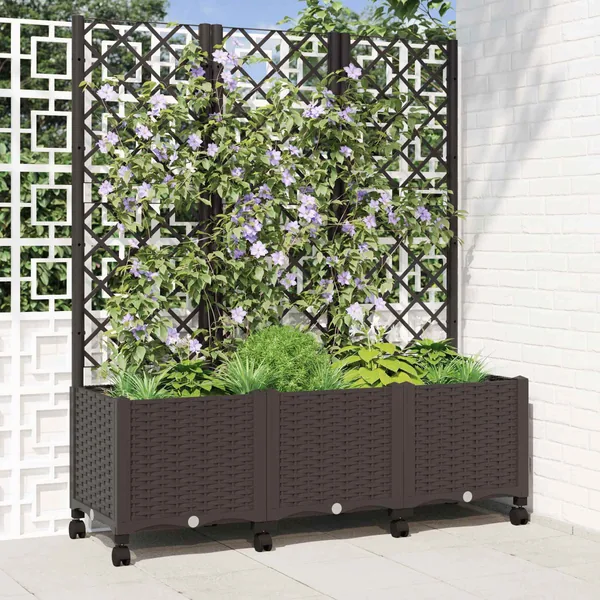 Bac de jardin avec treillis et roues Marron 120 x 40 x 146 cm