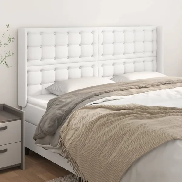 Tête de lit avec oreilles Blanc 163x16x118/128 cm Similicuir