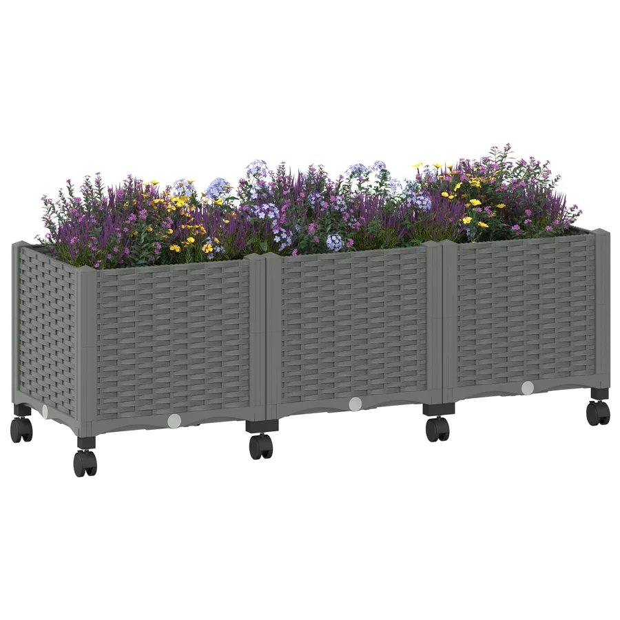 Jardinière avec Roues Gris clair 120 x 40 x 48 cm PP - 3