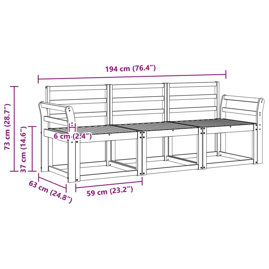 Ensemble de canapés d'extérieur 3 pcs Blanc 194 x 63 x 73 cm - 5