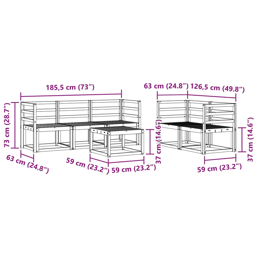 Ensemble de canapés d'extérieur 6 pcs Blanc 59 x 59 x 37 cm - 8