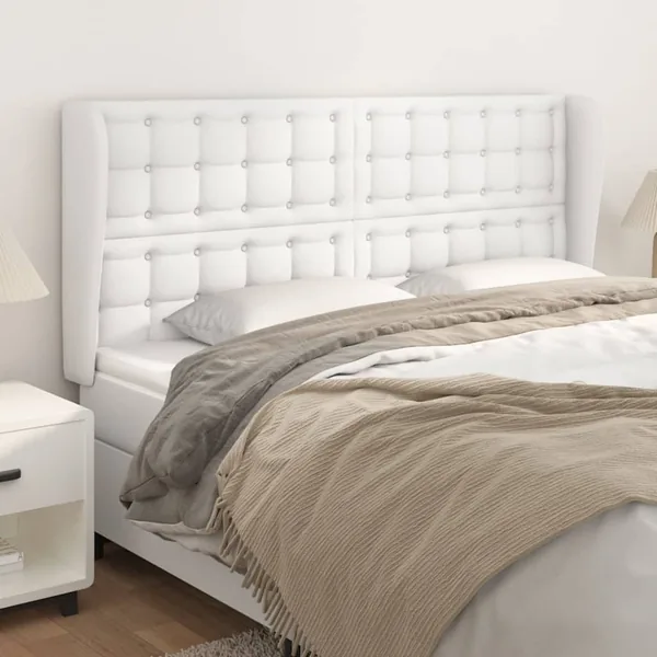 Tête de lit avec oreilles Blanc 163x23x118/128 cm Similicuir