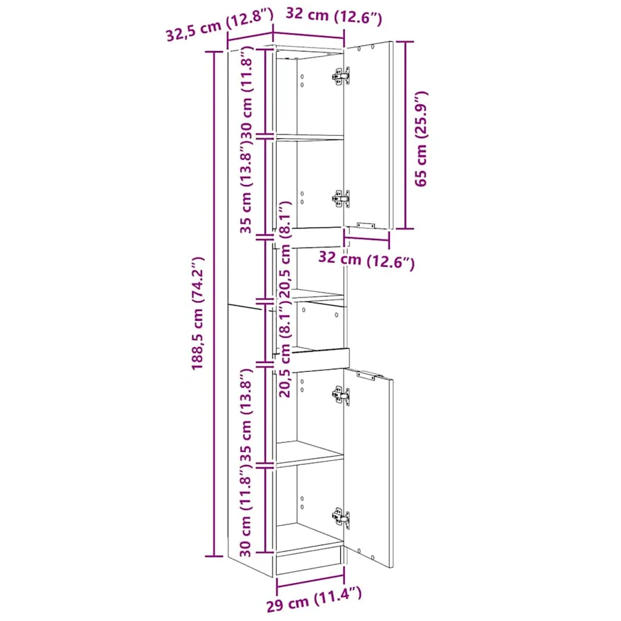 Armoire de salle de bain blanc 32x34x188,5 cm bois d'ingénierie - 11