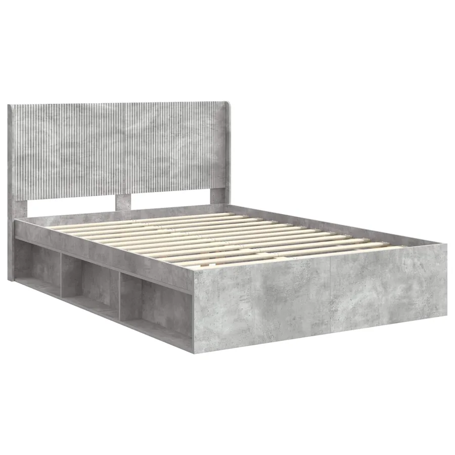 Cadre de lit avec rangement et tête de lit Gris béton - 4