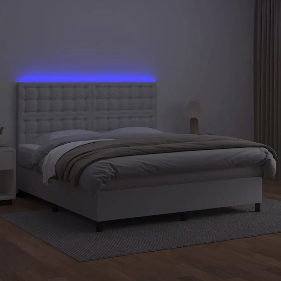 Sommier à lattes de lit avec matelas et LED Blanc 160x200 cm - 4