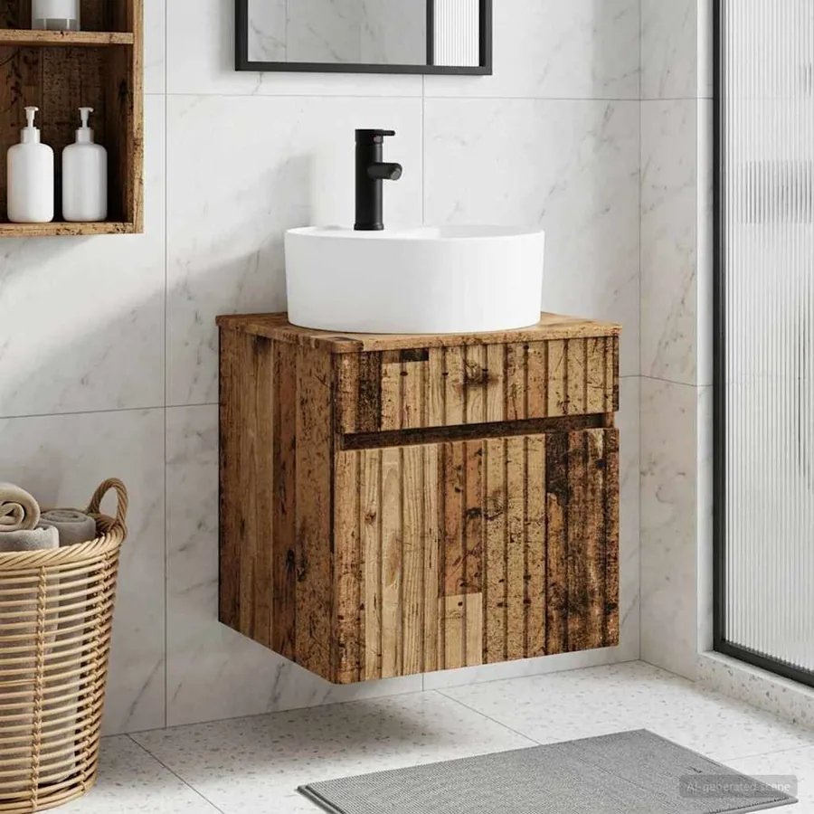 Meuble de lavabo mural Bois ancien 49 x 44,5 x 65 cm