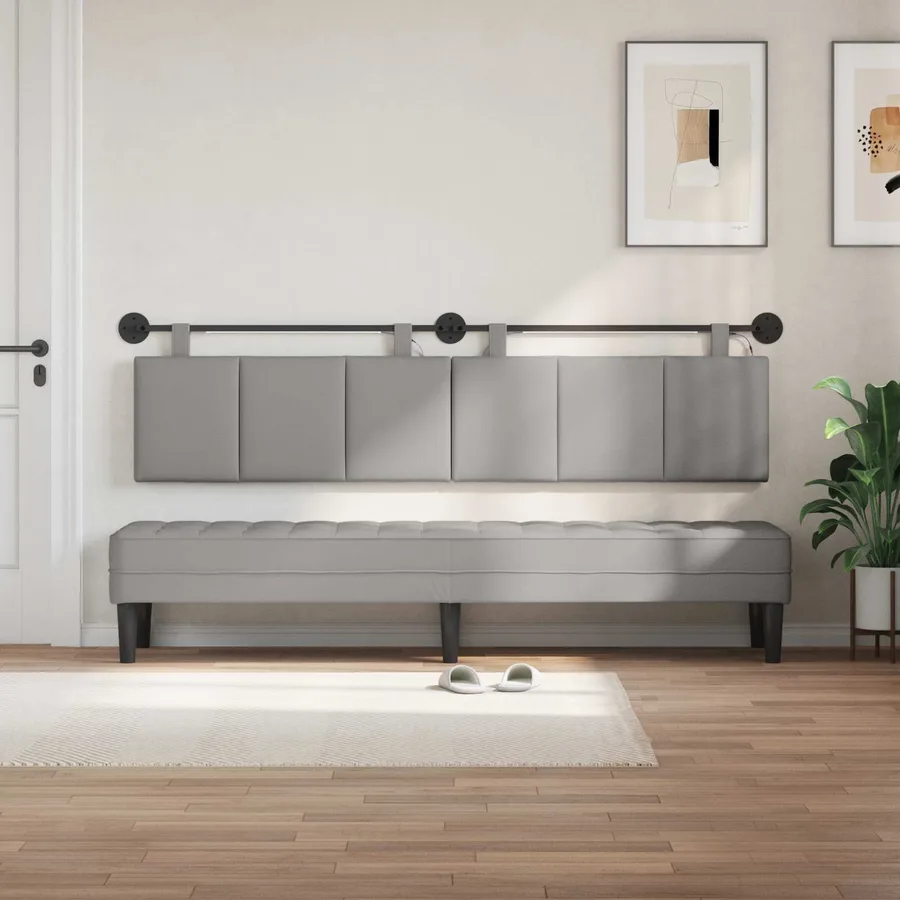 Tête de lit suspendue Avec lumière LED Gris nuage Tissu - 3
