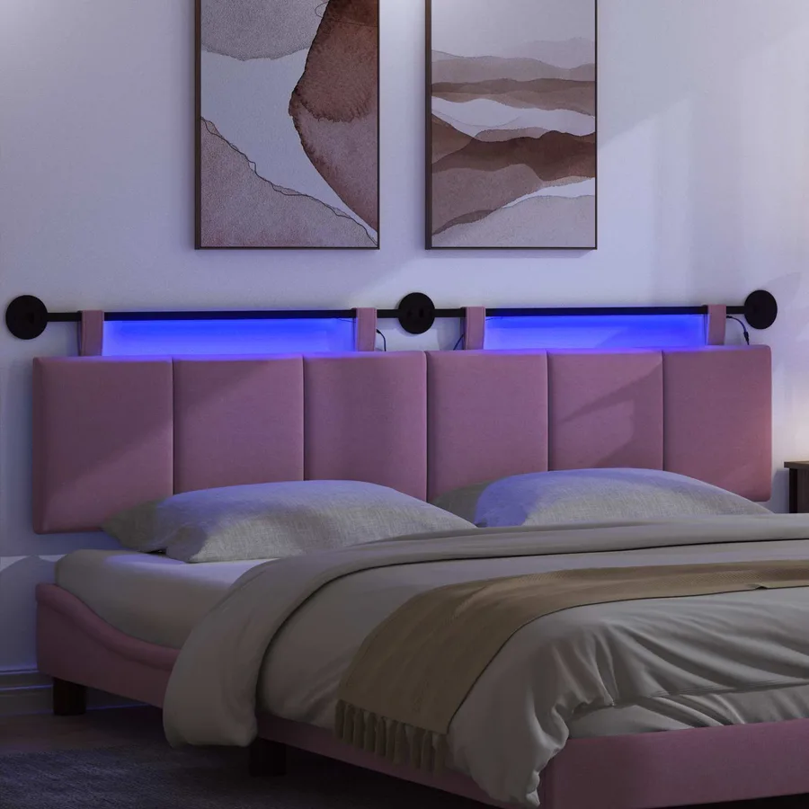 Tête de lit suspendue Avec lumière LED Rose Tissu - 5
