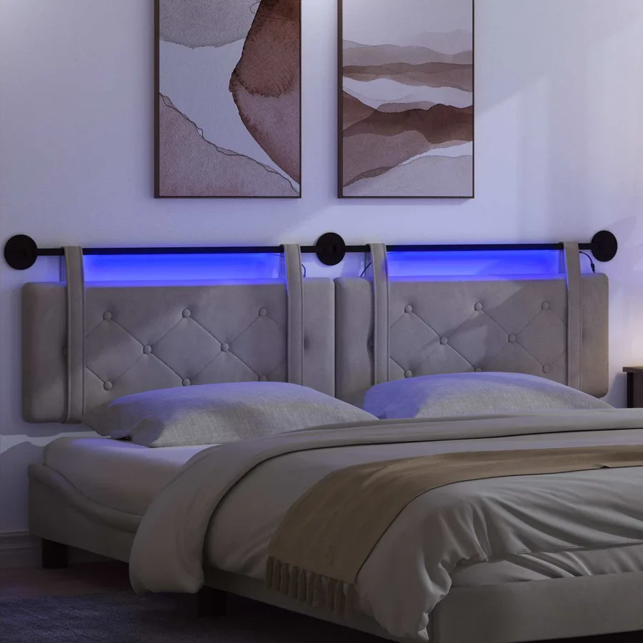 Tête de lit suspendue Avec lumière LED Gris clair Velours - 5