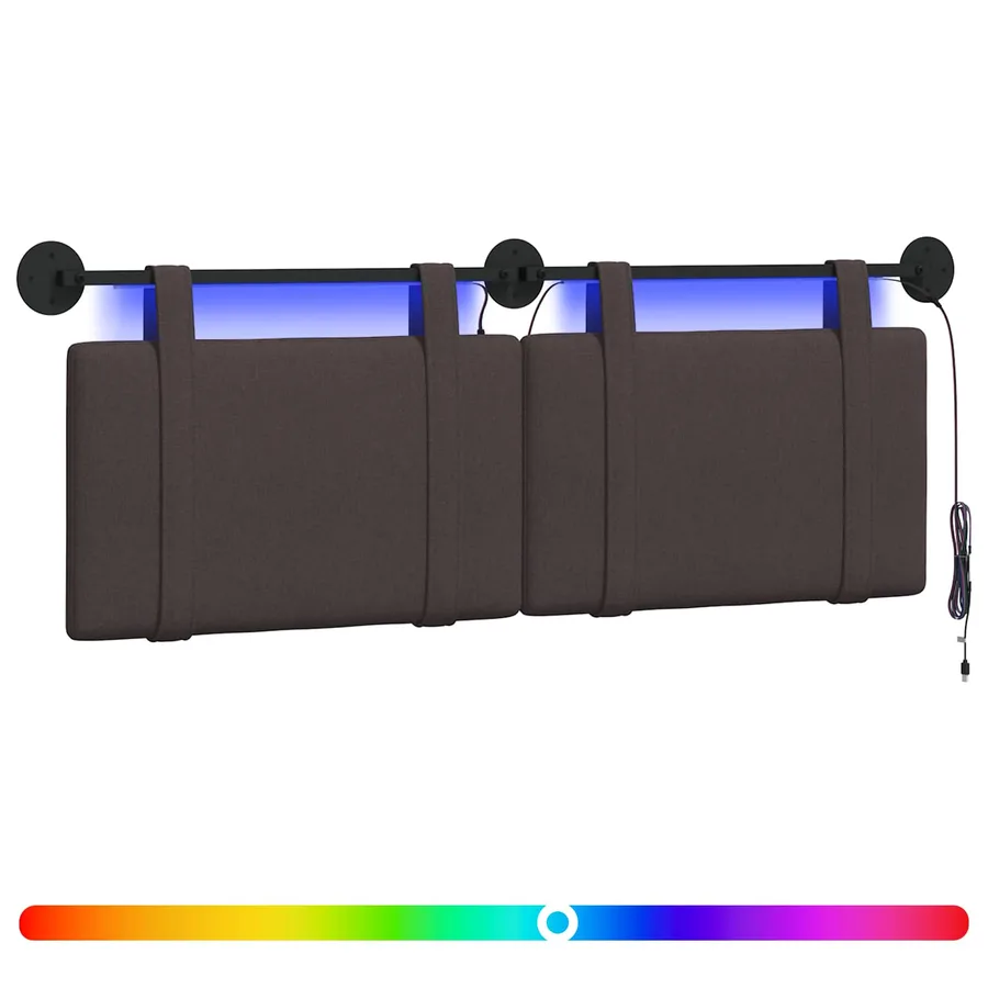 Tête de lit suspendue Avec lumière LED Marron foncé Tissu - 2