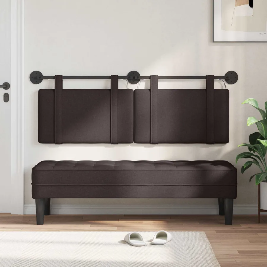 Tête de lit suspendue Avec lumière LED Marron foncé Tissu - 3