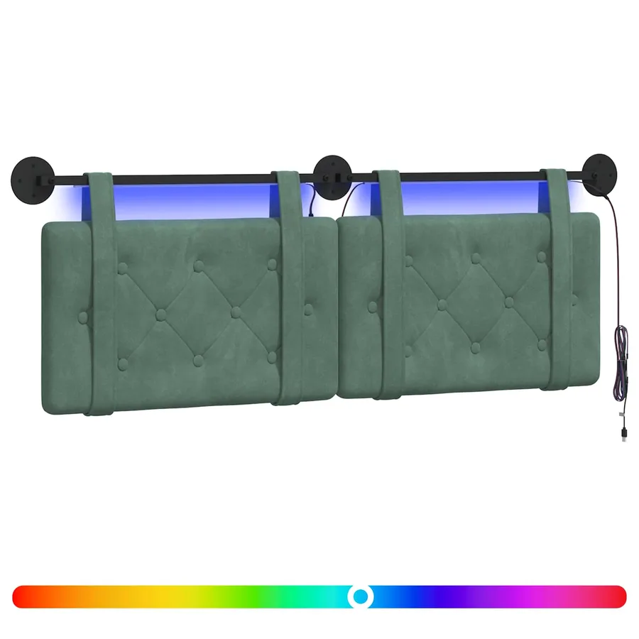 Tête de lit suspendue Avec lumière LED Vert Mer Velours - 2