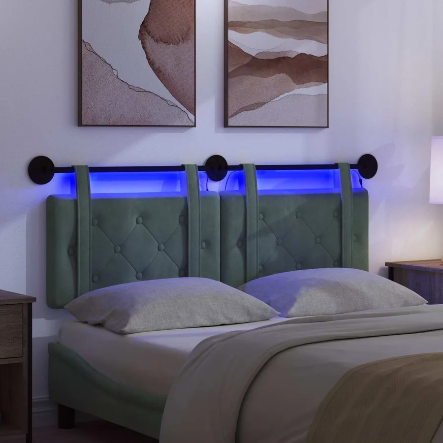 Tête de lit suspendue Avec lumière LED Vert Mer Velours - 5