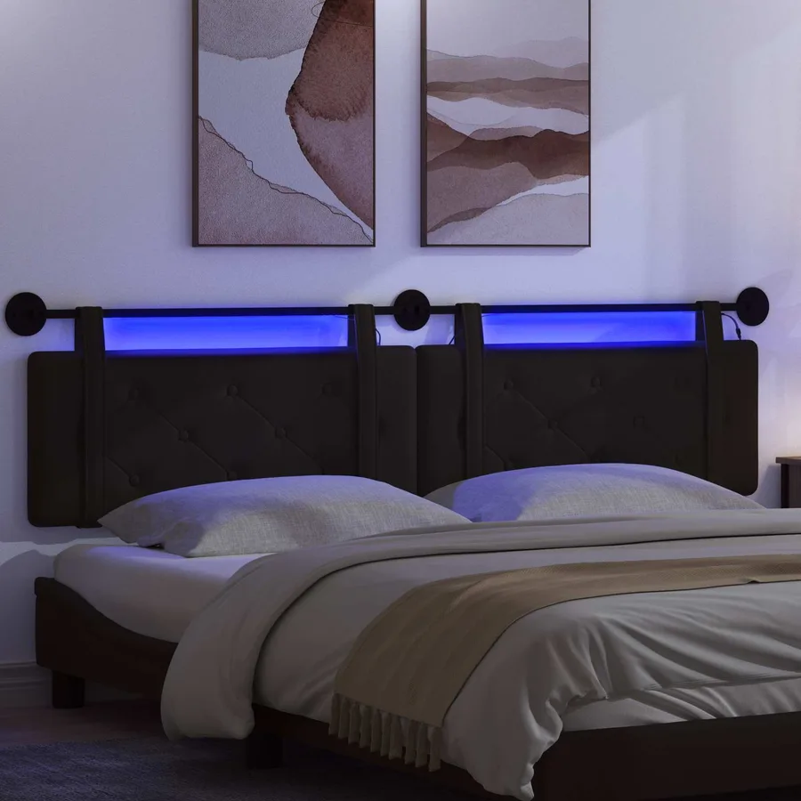 Tête de lit suspendue Avec lumière LED Noir Simili cuir - 5