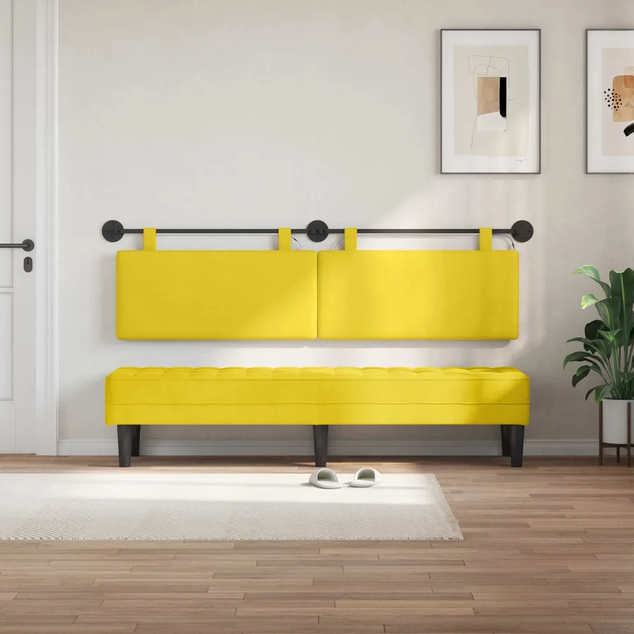Tête de lit suspendue Jaune clair Tissu en velours côtelé - 3