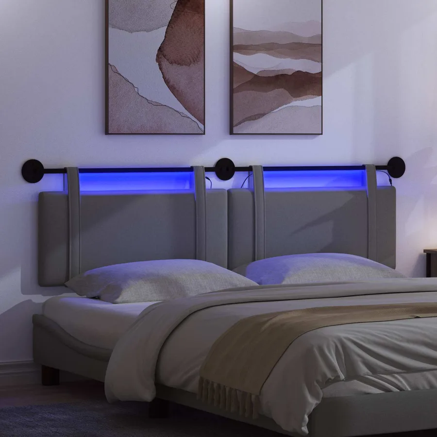 Tête de lit suspendue Avec lumière LED Gris foncé Tissu - 5