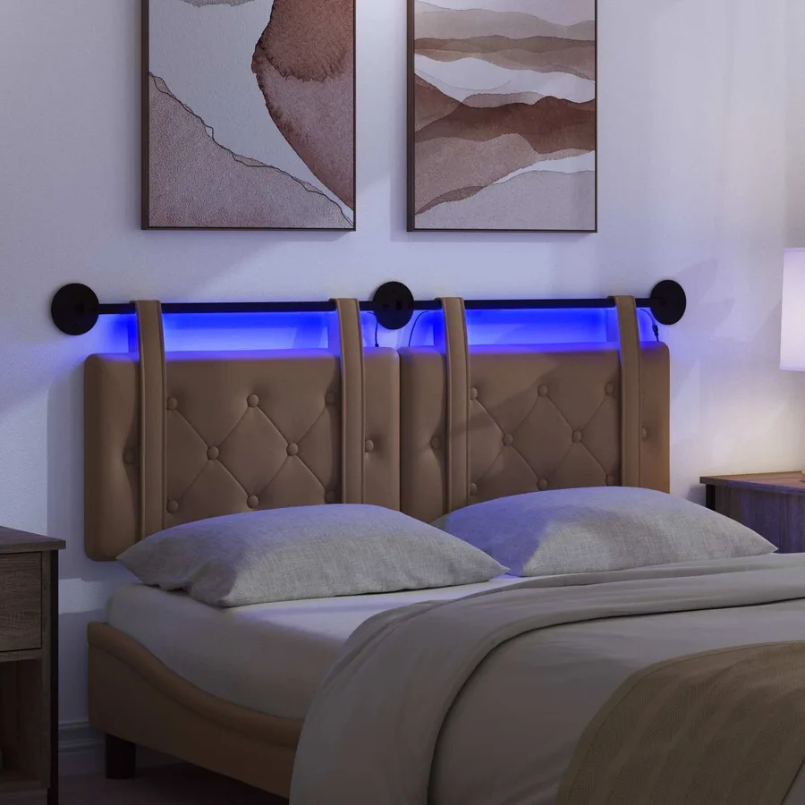 Tête de lit suspendue Avec lumière LED Cappuccino Simili cuir - 5