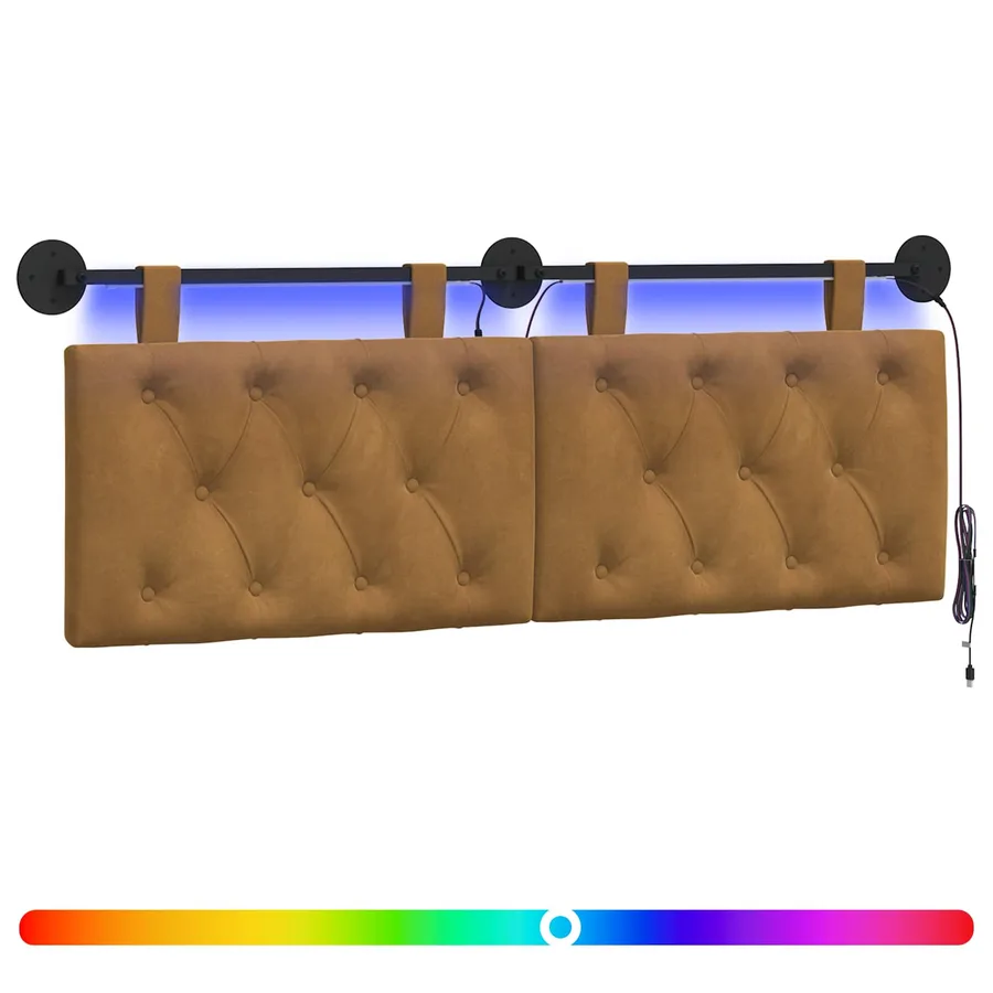 Tête de lit suspendue Avec lumière LED Marron Velours - 2