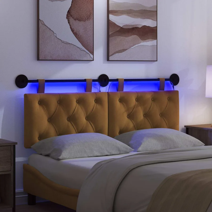 Tête de lit suspendue Avec lumière LED Marron Velours - 5