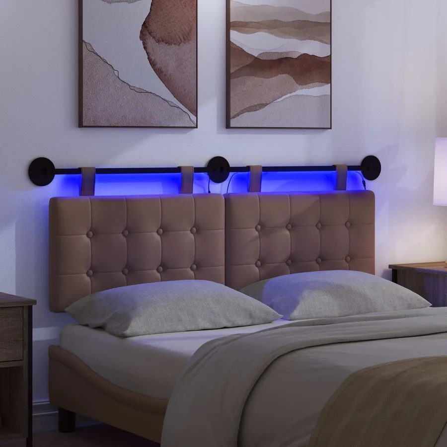Tête de lit suspendue Avec lumière LED Cappuccino Simili cuir - 5