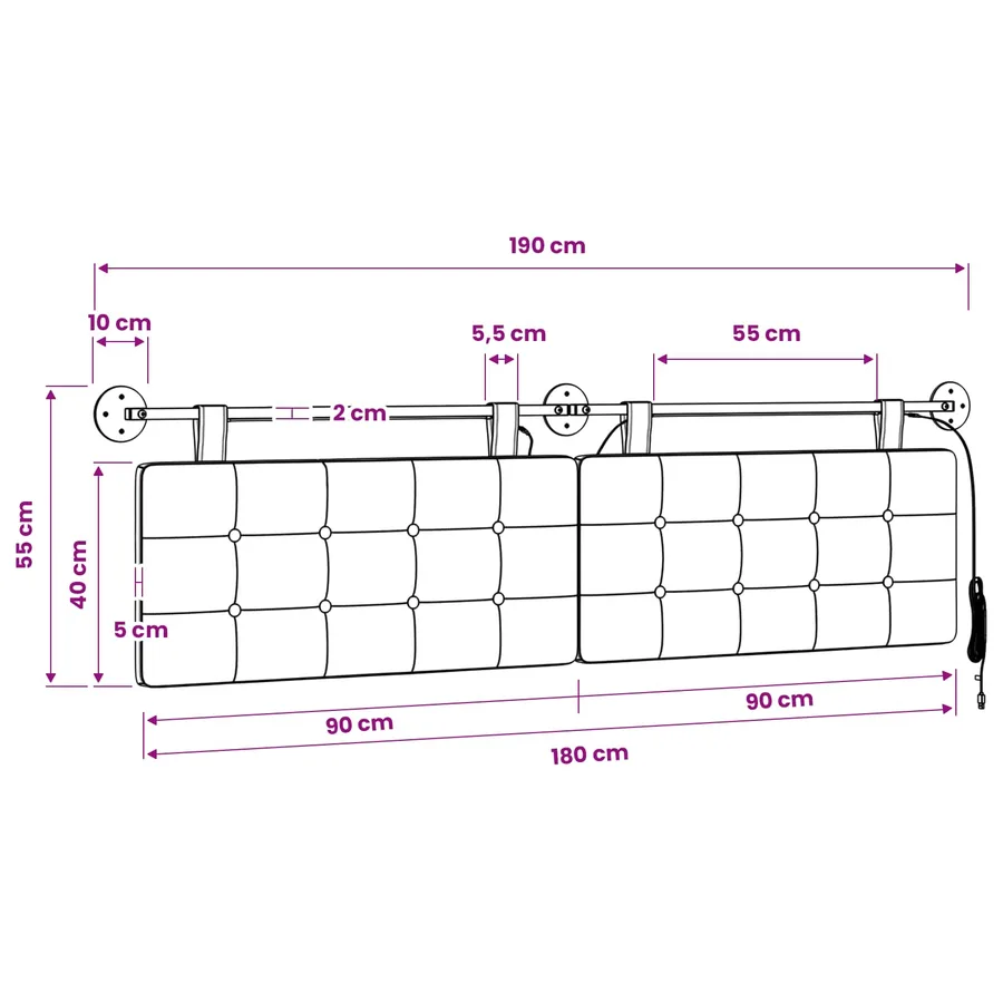 Tête de lit suspendue Avec lumière LED Blanc Simili cuir - 13