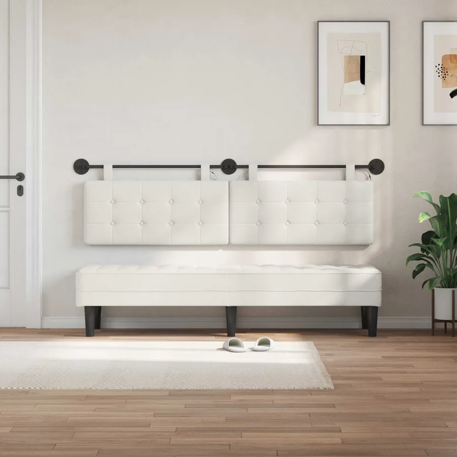 Tête de lit suspendue Avec lumière LED Blanc Simili cuir - 3