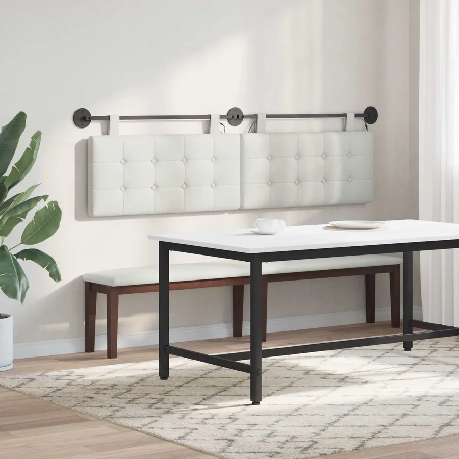 Tête de lit suspendue Avec lumière LED Blanc Simili cuir - 4