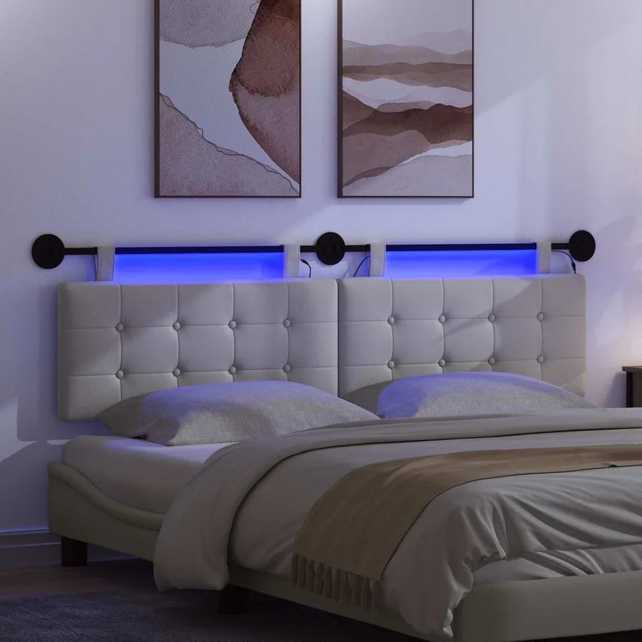 Tête de lit suspendue Avec lumière LED Blanc Simili cuir - 5