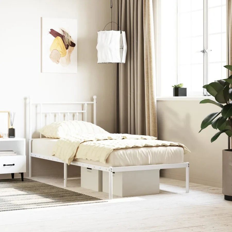 Cadre de lit métal sans matelas avec tête de lit blanc 80x200cm