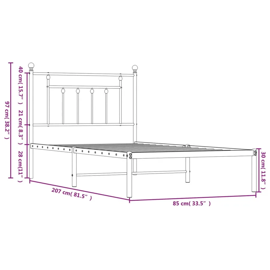 Cadre de lit métal sans matelas avec tête de lit blanc 80x200cm - 10