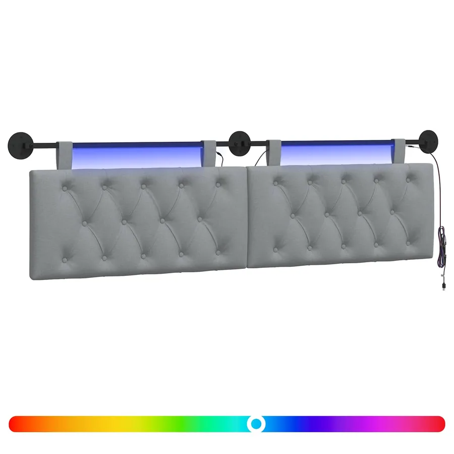 Tête de lit suspendue Avec lumière LED Gris clair Tissu - 2