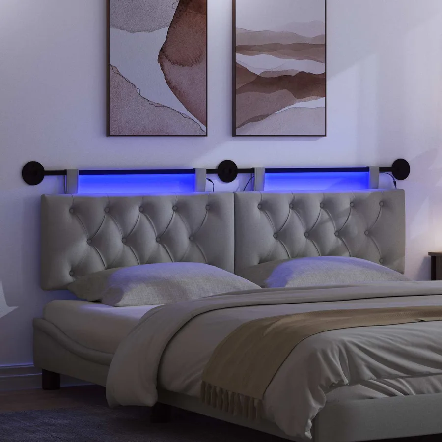 Tête de lit suspendue Avec lumière LED Gris clair Tissu - 5
