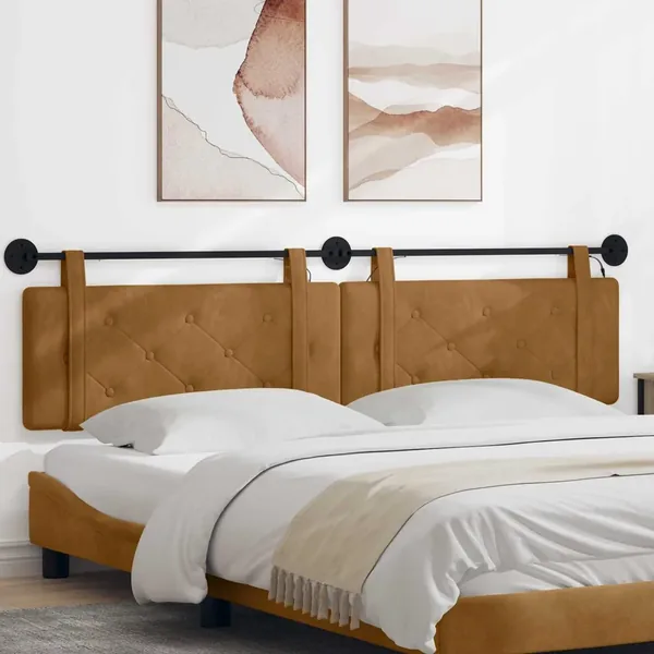 Tête de lit suspendue Avec lumière LED Marron Velours