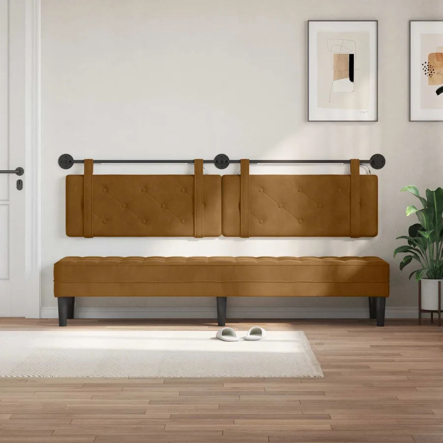 Tête de lit suspendue Avec lumière LED Marron Velours - 3