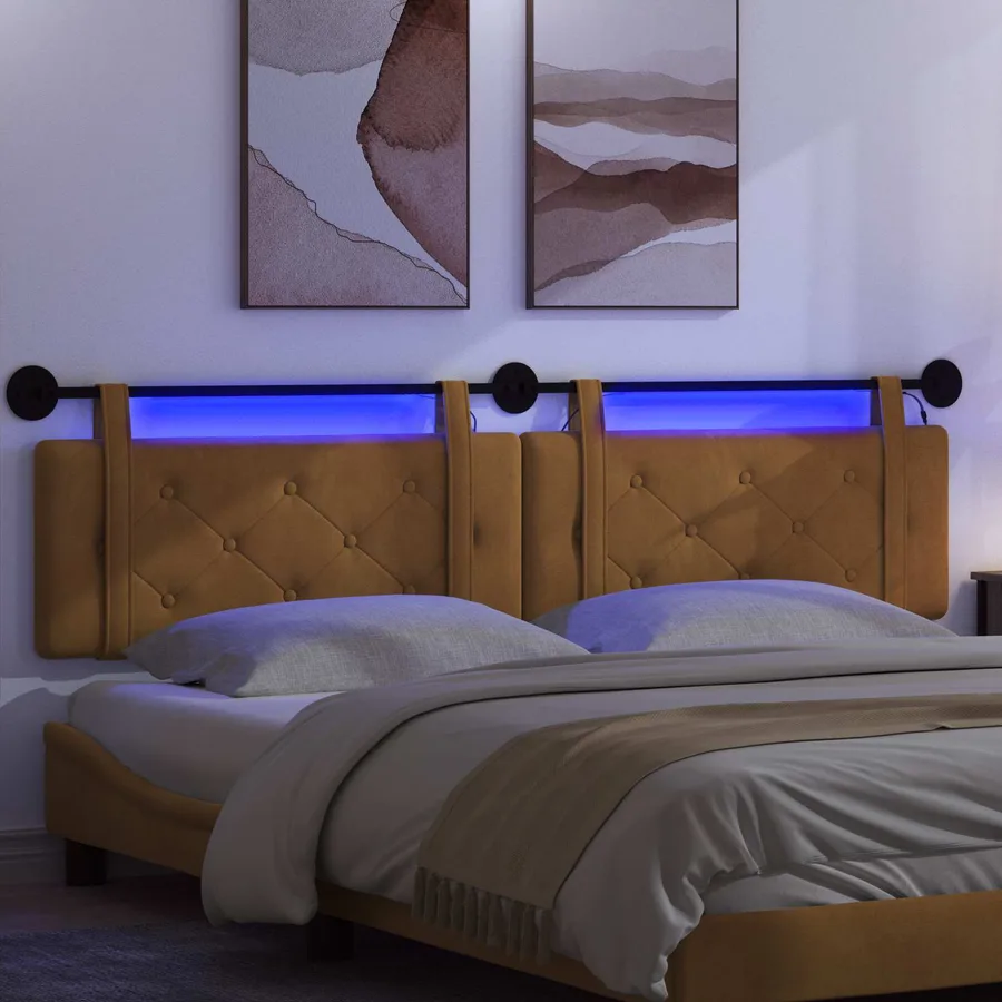Tête de lit suspendue Avec lumière LED Marron Velours - 5