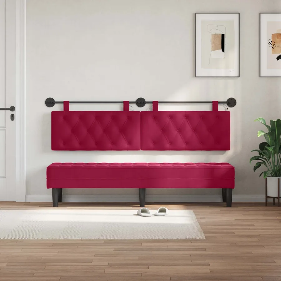 Tête de lit suspendue Avec lumière LED Bordeaux Velours - 3