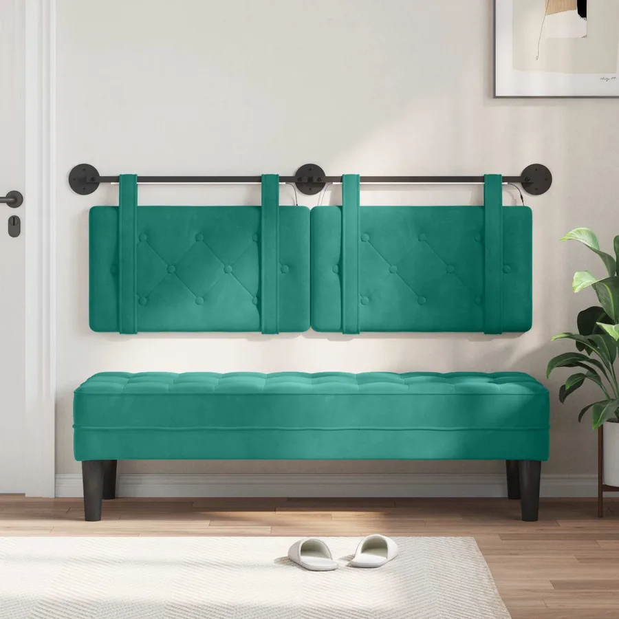 Tête de lit suspendue Avec lumière LED Turquoise Velours - 3