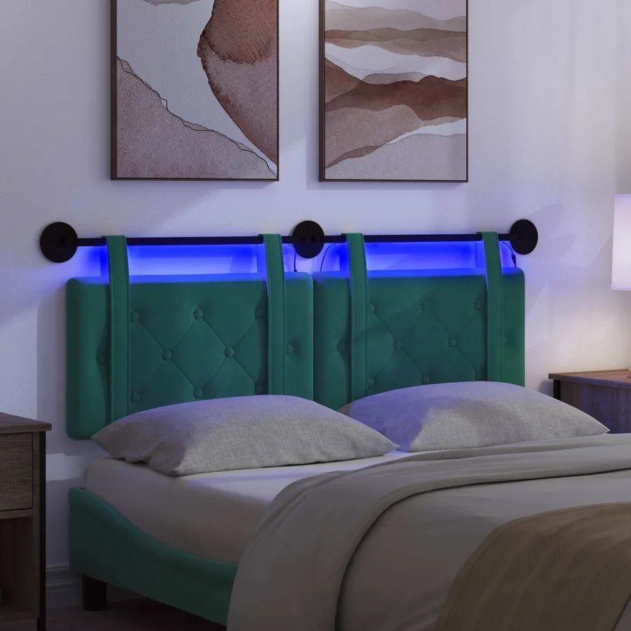 Tête de lit suspendue Avec lumière LED Turquoise Velours - 5